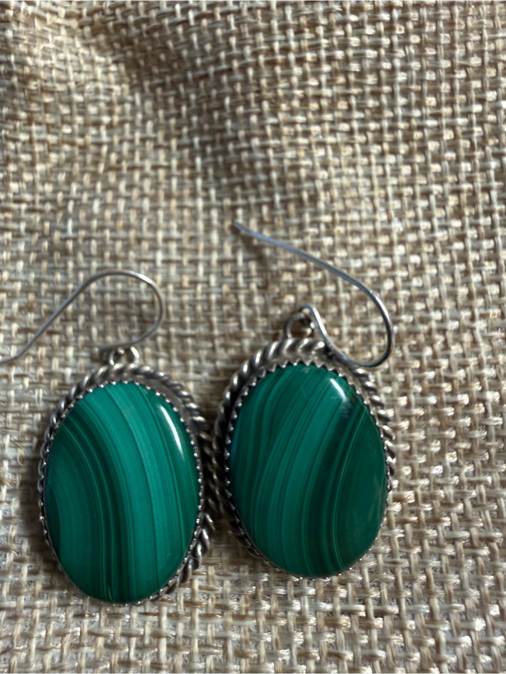 Green Malachite-Style Oval Drop Earrings